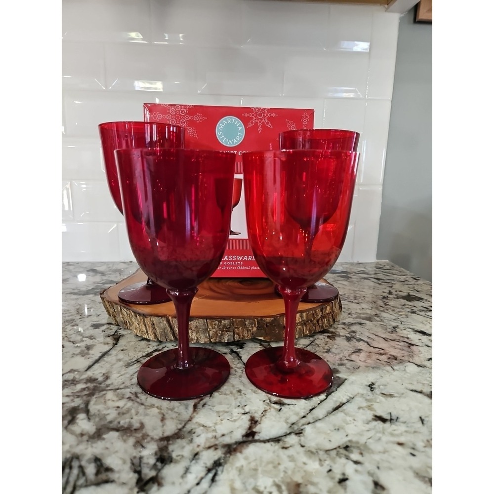 Martha Stewart Red Glassware Set 4 Piece 12 Ounce Red Goblets
